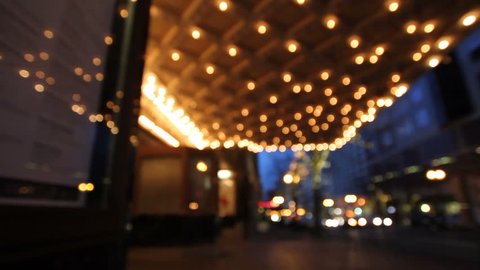 Historic Theater Marquee Lights at Blue Hour with Rush Hour Traffic along Broadway Street in Downtown Portland Oregon 1920x1080