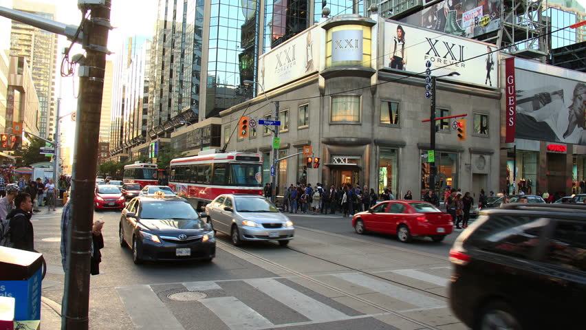 TORONTO, CANADA - SEP 25 2013: Toronto's Yonge-Dundas Square area, intersection