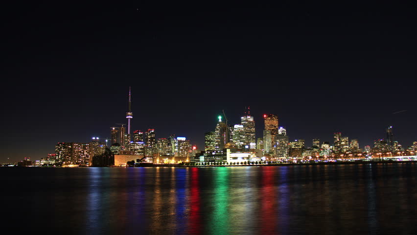 Toronto Night Skyline Timelapse 1. Toronto, Canada as seen from across the