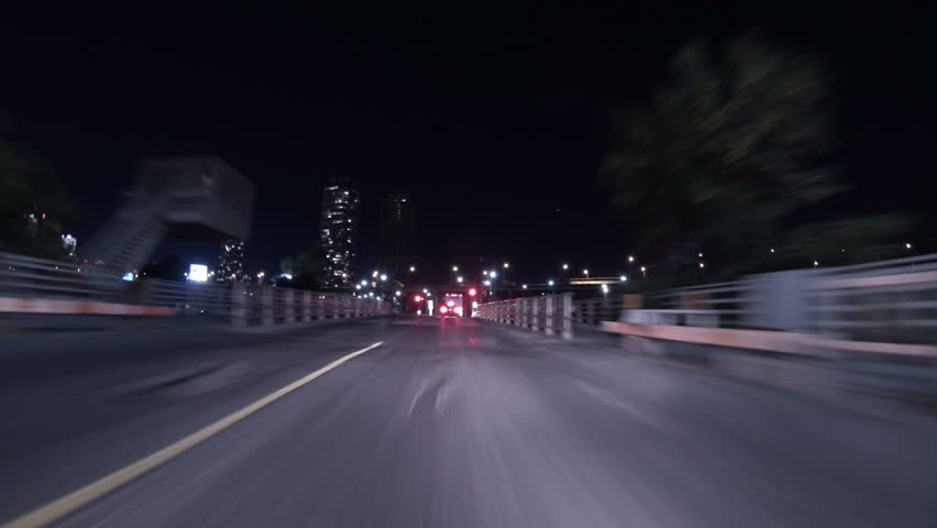 TORONTO, CANADA - SEP 23 2013: Toronto Downtown Night Drive Timelapse. Time