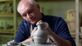 Experienced potter creating a beautiful clay vase using professional tools