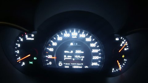 Car dashboard with speedometer. Tamelapse