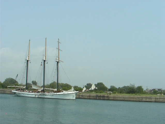 Recreational sailing ship on his way through Welland Canal to Lake Erie. Marine Heritage Festival, Canal Days Port Colborne Ontario August 2007.  