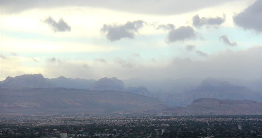 A time lapse shot of a storm approaching the the mountains near Las Vegas,