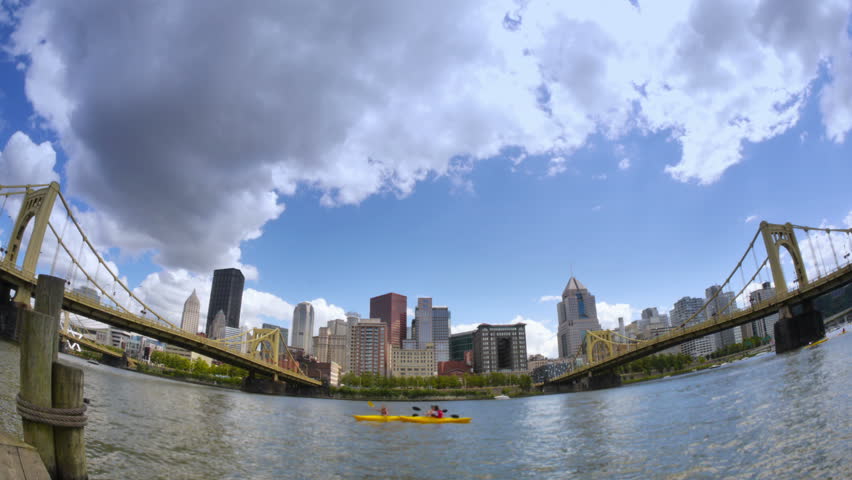 A fish eye time lapse view of river activity on Pittsburgh's north shore.