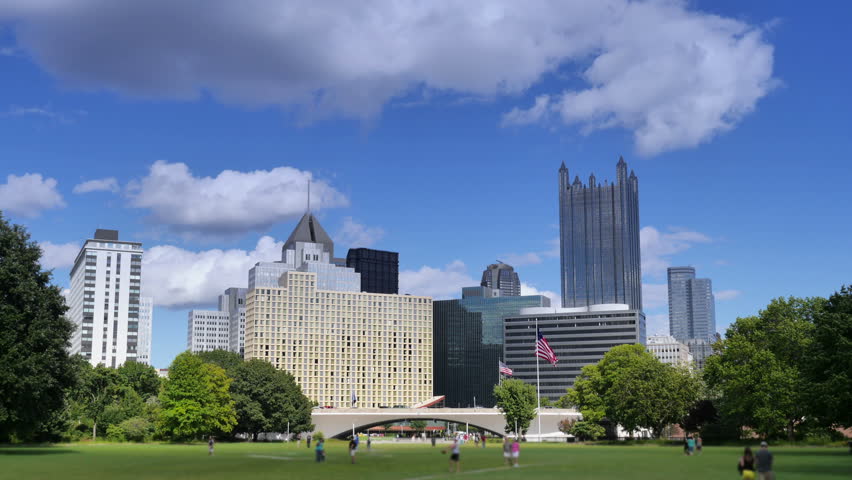 A time lapse view of Pittsburgh's skyline near Point State Park.