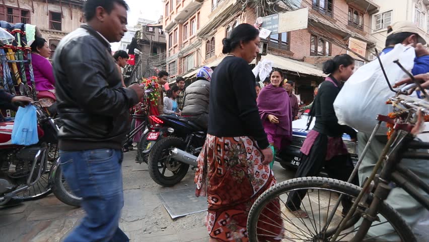 KATHMANDU, NEPAL - DEC 1 2013: Traffic jam in one of a busy street in the city