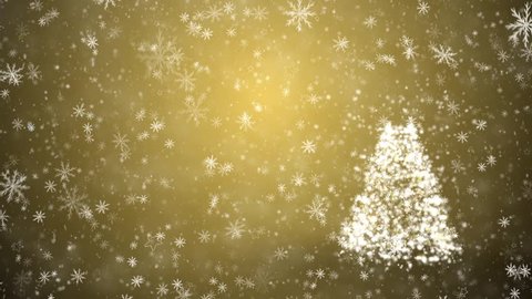Growing Christmas tree with falling snowflakes and stars
