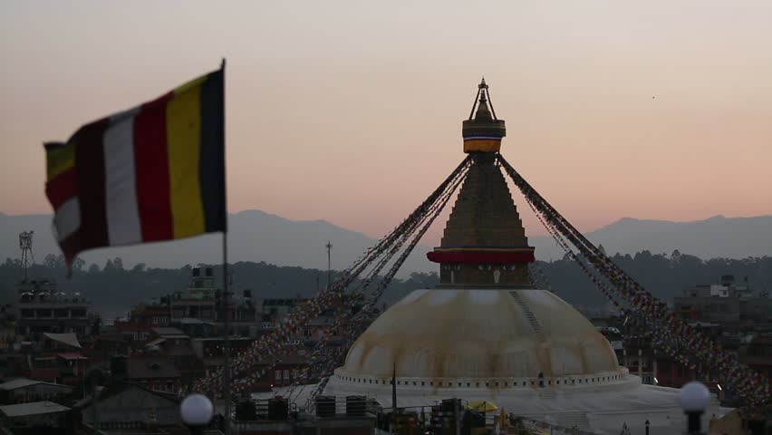 Stupa Boudhanath in evning, Kathmandu, Nepal. (HD)