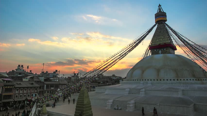  Timelapse: Stupa Boudhanath in evning time in Kathmandu, Nepal. (HD/25 fps)