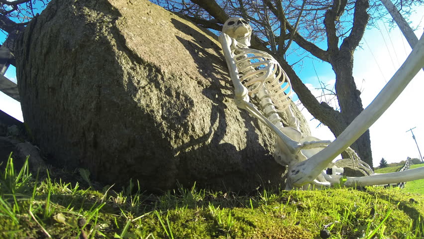 Skeleton HIllside Color 3a. Skeleton resting on a picturesque country hillside.