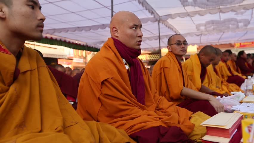KHATMANDU, NEPAL - DEC 15: Unidentified tibetan Buddhist monks near stupa