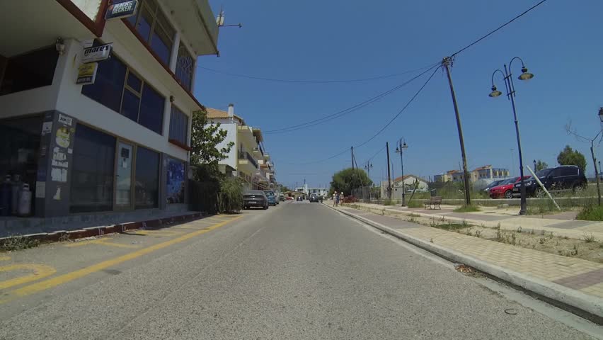 Driving Through Killini Port Town In Greece