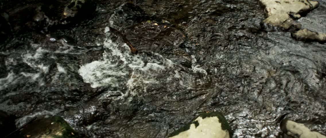 Small river and rocks in slow motion