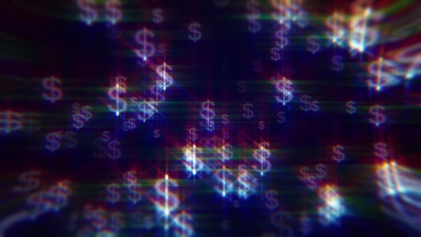 Blue background with iridescent dollar signs