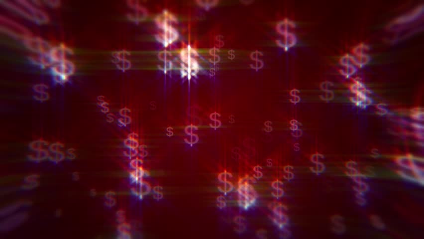 Red background with iridescent dollar signs