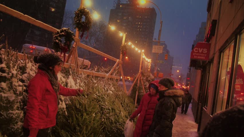 NEW YORK CITY - Circa December, 2013 - People shop for Christmas trees from a