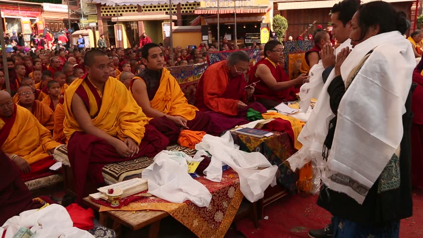 KHATMANDU, NEPAL - DEC 17: Unidentified tibetan Buddhist monks near stupa