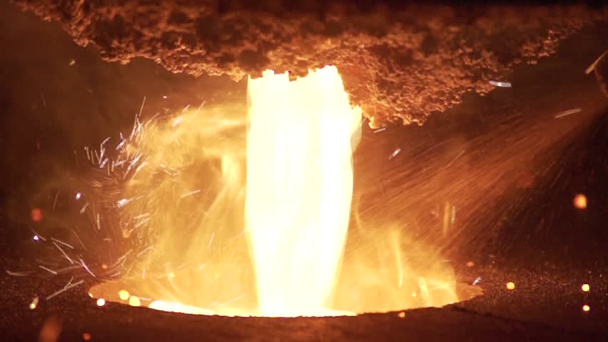 Slow motion heat, fire in steel factory