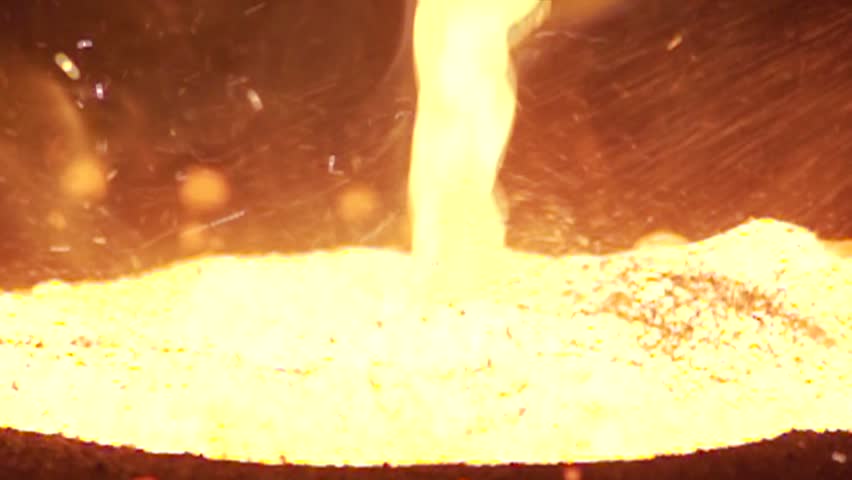 Slow motion heat, fire in steel factory