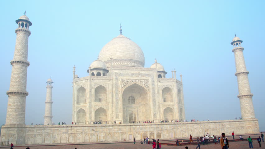 AGRA, INDIA - NOVEMBER 17, 2012:  Taj Mahal - timelapse in motion 4k in Agra,