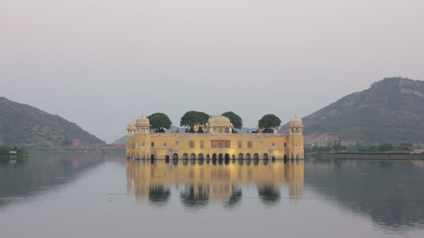 jal mahal palace on lake in Jaipur India at evening - timelapse 4k