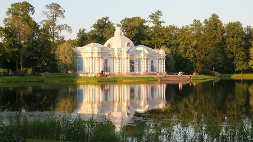 pavilion on lake, Pushkin park St. Petersburg Russia - timelapse in motion 4k