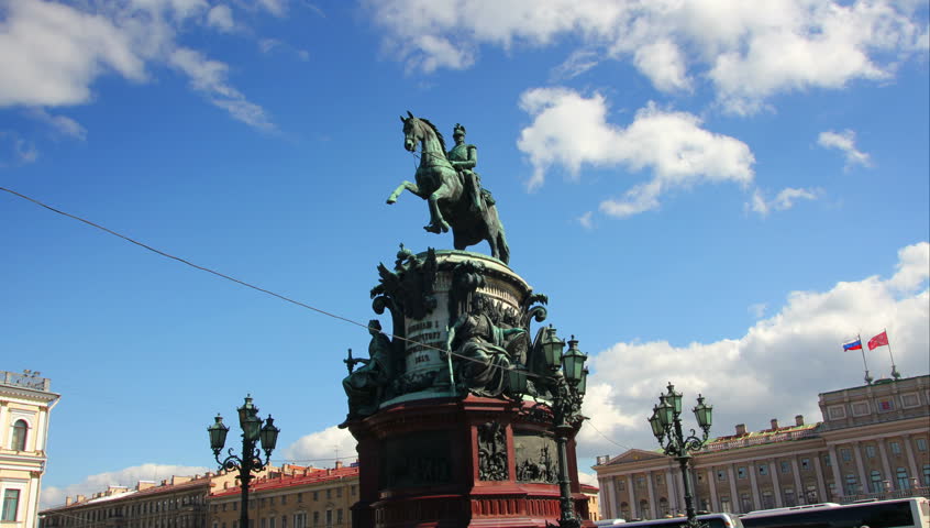 Nikolai emperor statue in St. Petersburg Russia - timelapse in motion 4k