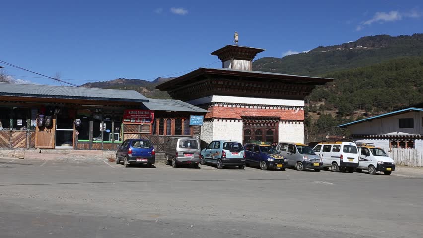 BUMTHANG, BHUTAN - DEC 2: Downtown of Jakar city on Dec 2, 2013 in Bumthang, Bhutan. Jakar is a town in the central-eastern region of Bhutan and the capital of Bumthang District.