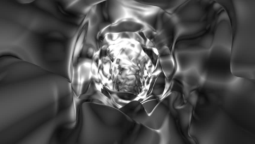 Looping clip of flying through a liquid silver tunnel. Animation created in