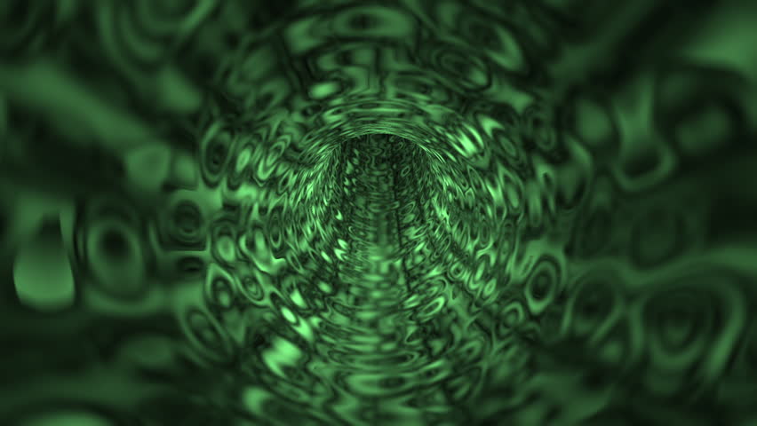 Looping clip of flying through a patterned green tunnel. Animation created in