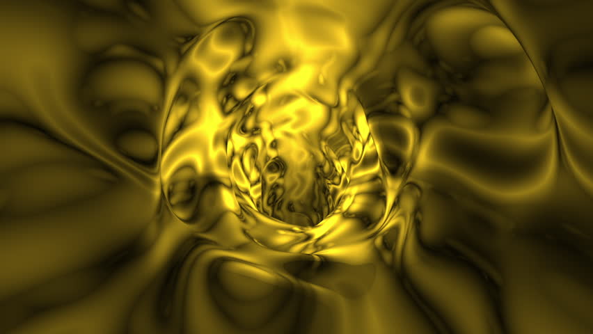 Looping clip of flying through a spinning liquid gold tunnel. Animation created