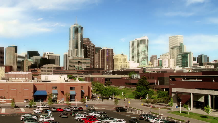 Skyline of Denver, Colorado, from the Auraria campus. HD 1080p time lapse.