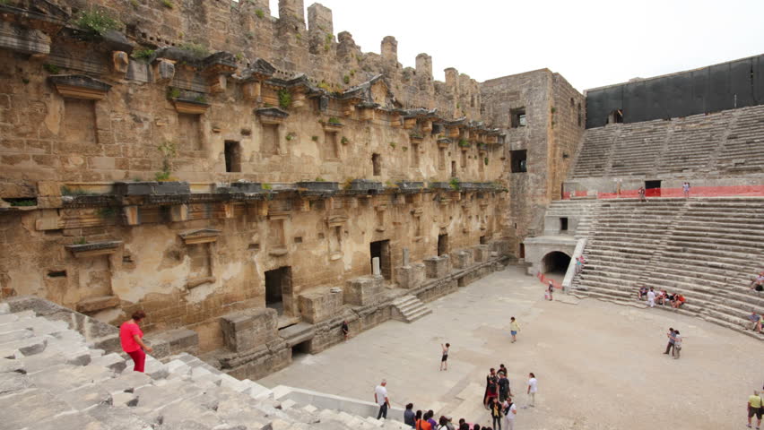 ASPENDOS, TURKEY - MAY 09, 2013: Hyperlapse 4k of ancient amphitheater in
