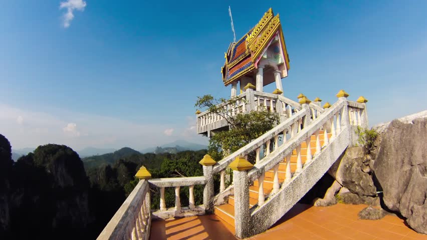 KRABI - CIRCA DECEMBER: Timelapse. View of Buddhist Wat Tham Seua (Tiger Cave)