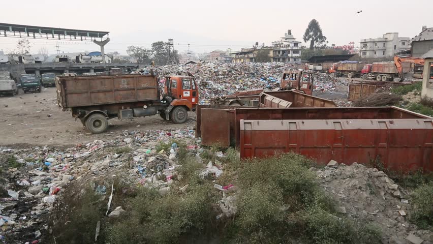 Trash and garbage. Pollution, dumping of garbage in city. Seagulls and vultures