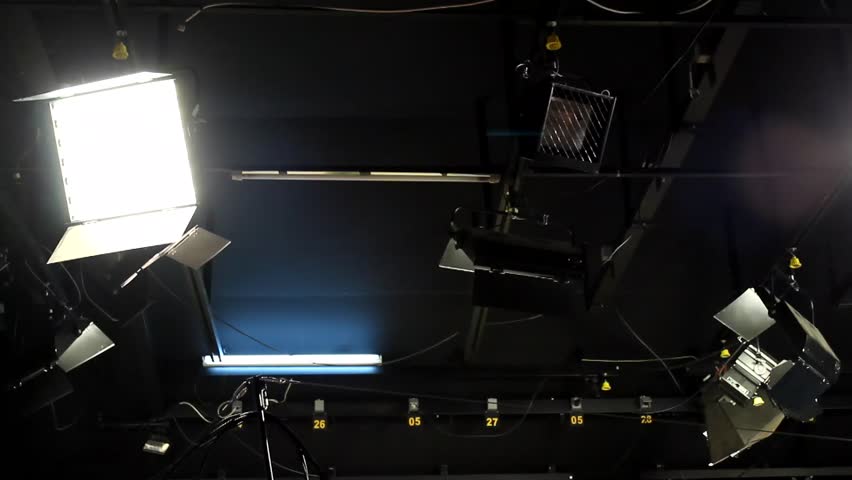 Television Studio Reflectors Lights Shining Stock Footage Video (100% 