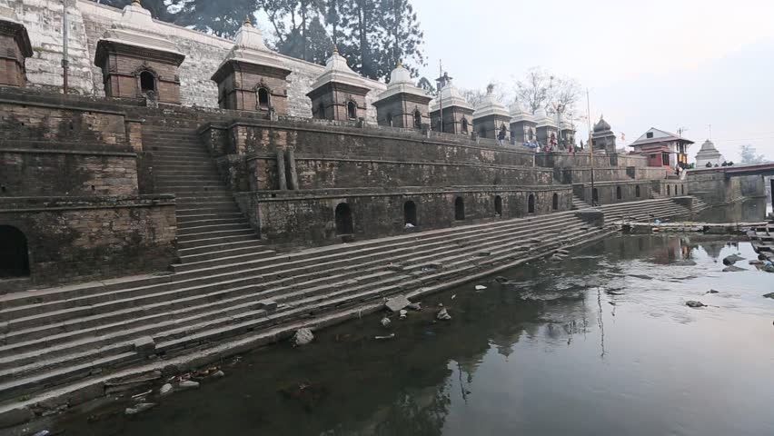 Bhasmeshvar Ghat at Pashupatinath temple and Bagmati River in Kathmandu, Nepal. 