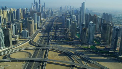 Aerial view Sheikh Zayed Road, Jumeirah Lakes Interchange Dubai city, UAE, RED EPIC, 4K, UHD, Ultra HD resolution Stockvideo