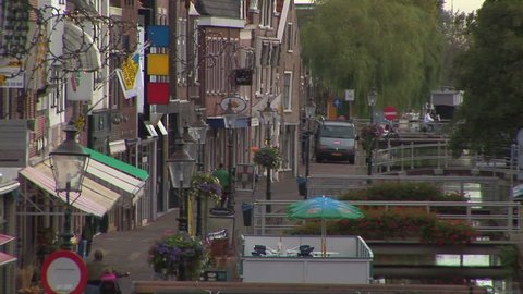 Dutch street scene back zoom view Maassluis The Netherlands