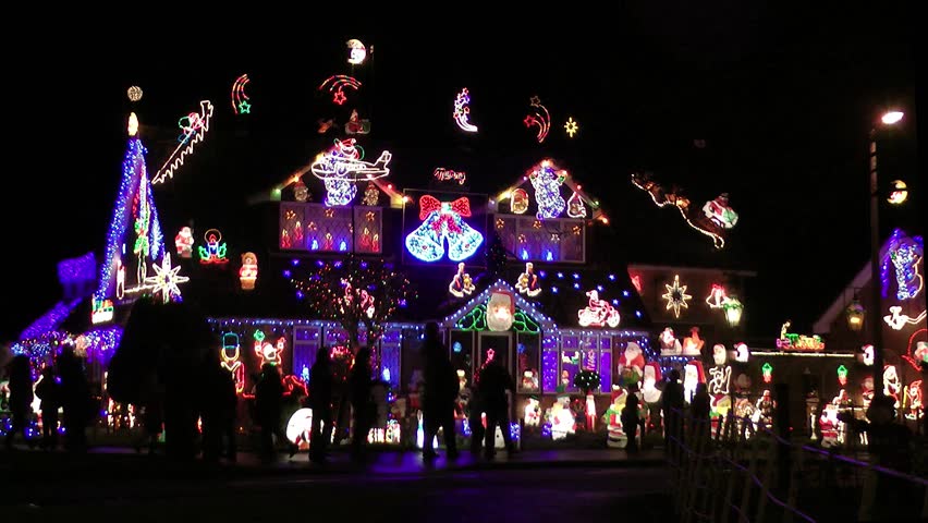House Decorated With Colorful Christmas Lights For Christmas Holidays
