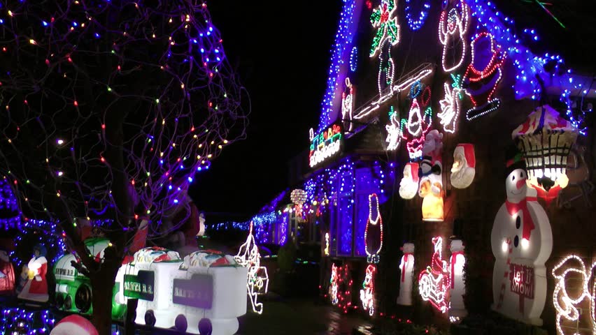 House Decorated With Colorful Christmas Lights For Christmas Holidays

