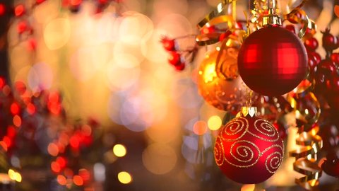 Christmas and New Year Decoration. Abstract Blurred Bokeh Holiday Background. Blinking Garland. Christmas Tree Lights Twinkling.