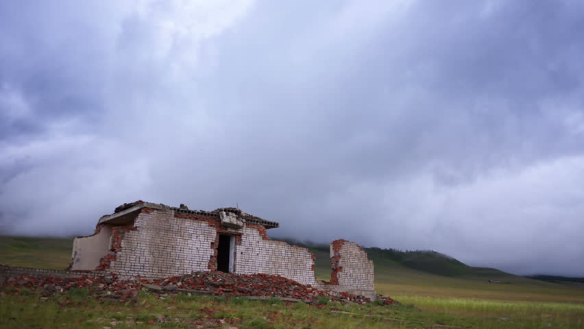 Time Lapse Ruined House and Storm Cloud