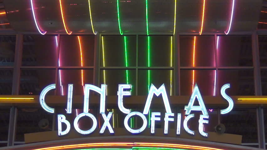 Neon lights at old fashioned movie theater
