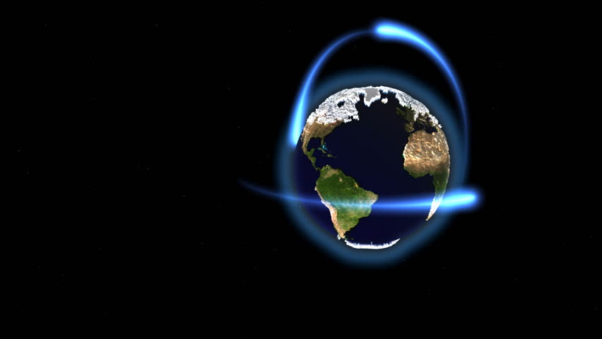 Seamless loop rotating Earth (displacement maps) with animated blue rays around