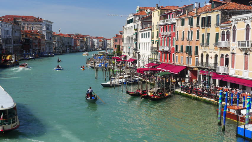 Boat traffic on Grand Canal in Venice, Italy. Time-lapse.