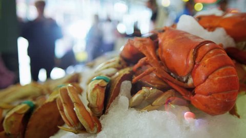 Pacific Ocean lobster freshly caught seafood  Fish Market downtown Seattle, Public Market Centre, USA RED EPIC, 4K, UHD, Ultra HD resolution
