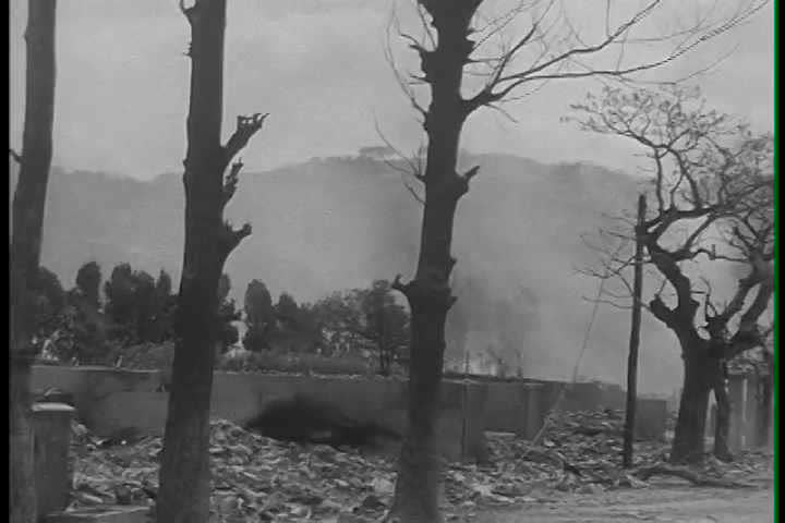 Okinawa burns during the US invasion in World War Two.