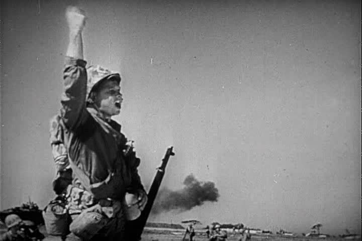 Japanese kamikaze pilots attack US navy ships in World War Two.